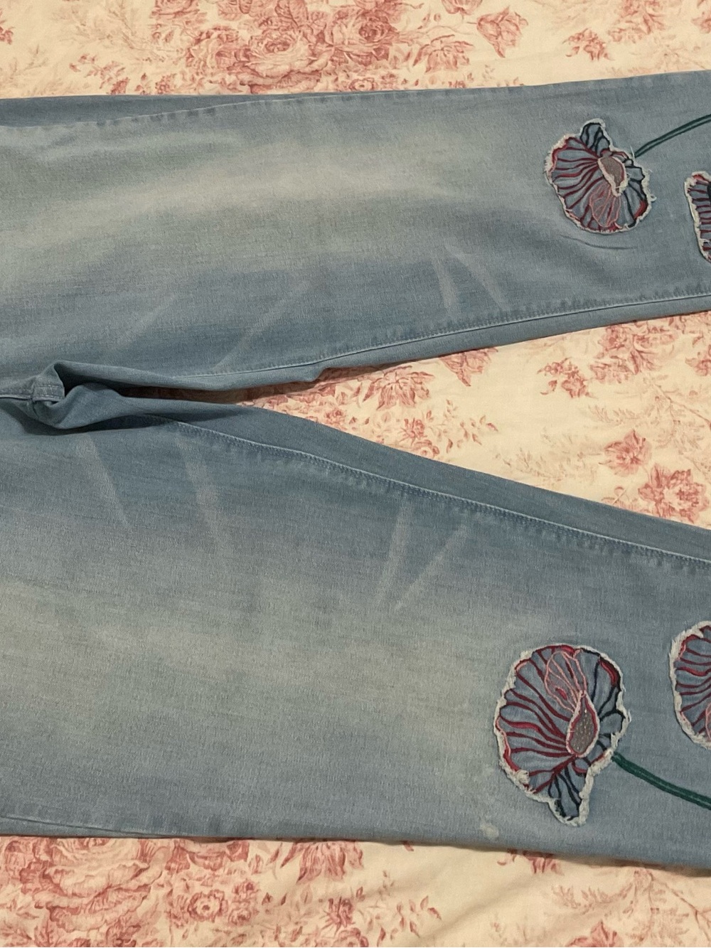 Vintage America Light Blue Skinny Jeans with Floral Embroidery